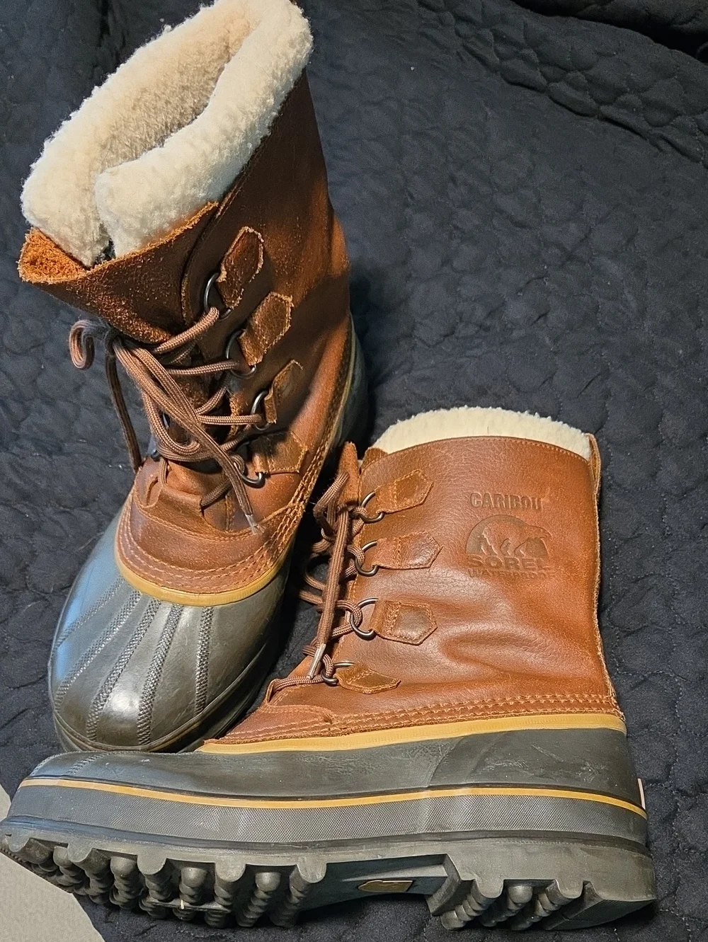 Sorel Caribou Brown and Black Insulated Lace-Up Winter Boots